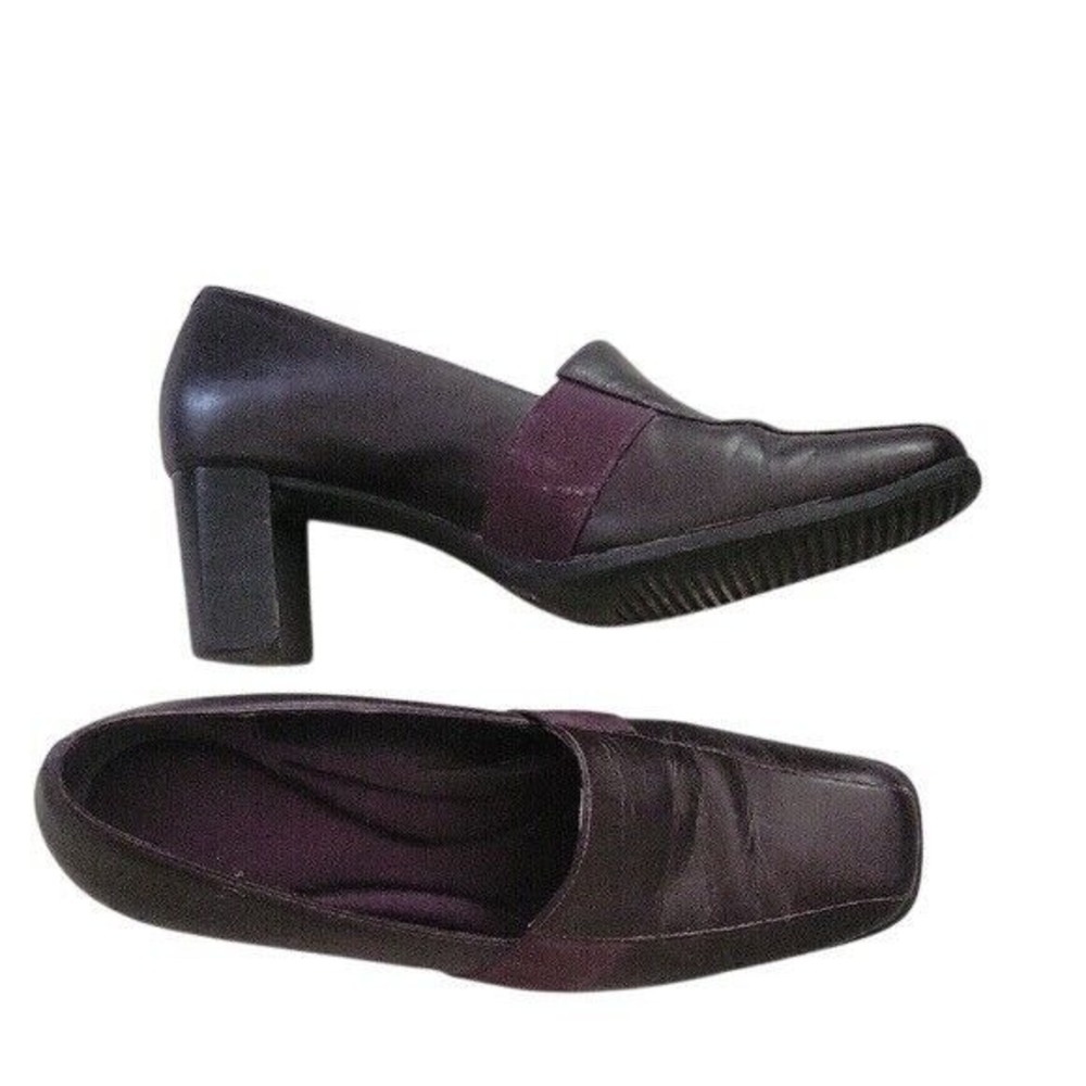 LIZ BAKER 7 Purple Slip-On Loafers Square Toe and Block Heel Leather Business